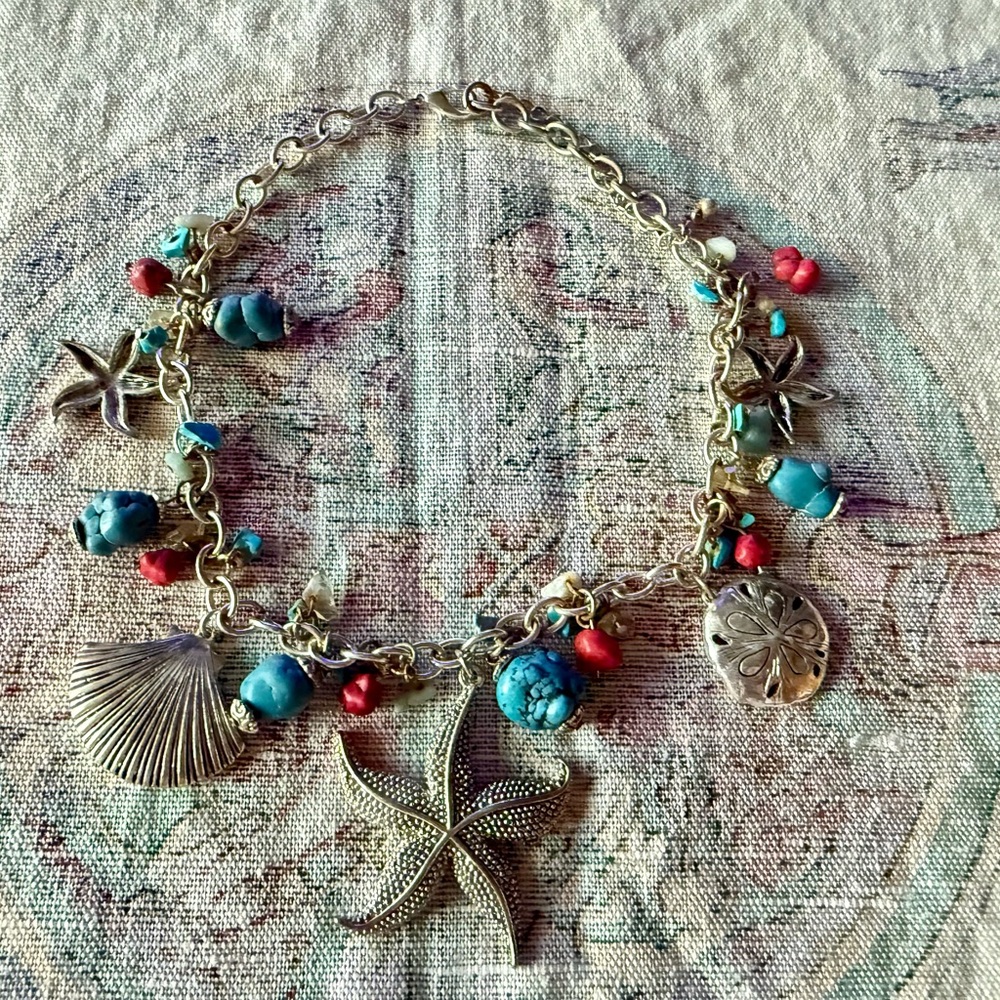 Starfish Charm Necklace with Turquoise and Red Accents - Picture 3 of 3